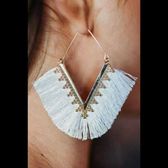 Anthropologie Fringe Tassels Hoop Earrings - Picture 4 of 10